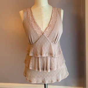 Michael Kors V neck sleeveless stretch lace tiered top with lace trim Size Small
